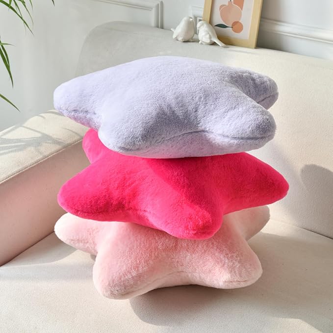 Xiashrk Star Pillow, Decorative Throw Pillows for Bed Couch, 15" Star Shaped Pillow Plush Floor Cushions Room Decor Pillow with Soft Faux Rabbit Fur for Sofa Bedroom Living Room