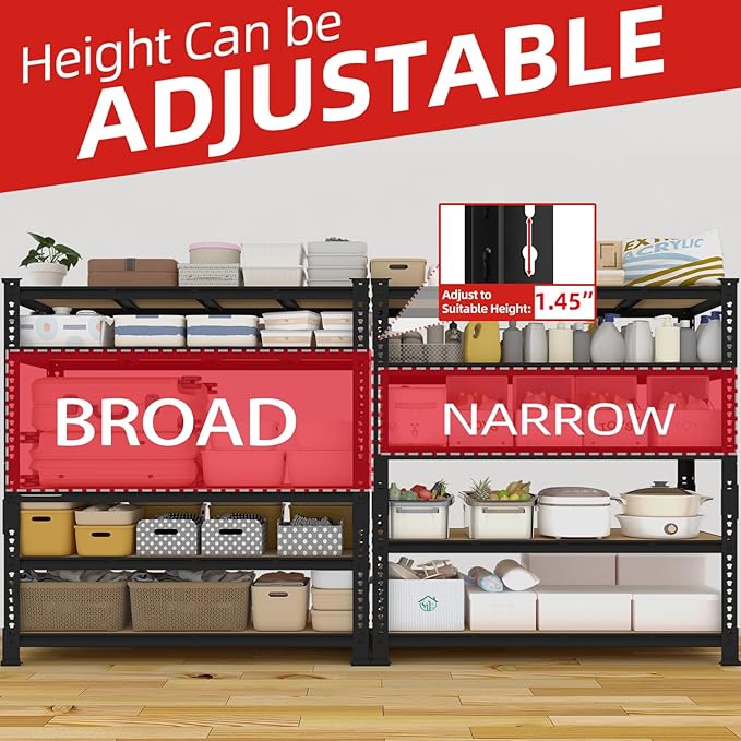 PrimeZone 60" W X 24" D X 72" H Heavy Duty Garage Storage Shelves - Adjustable Metal Shelving Unit, 5 Tier Industrial Shelves for Storage Standing Utility Rack for Warehouse, Basement, Black, 4 Pack