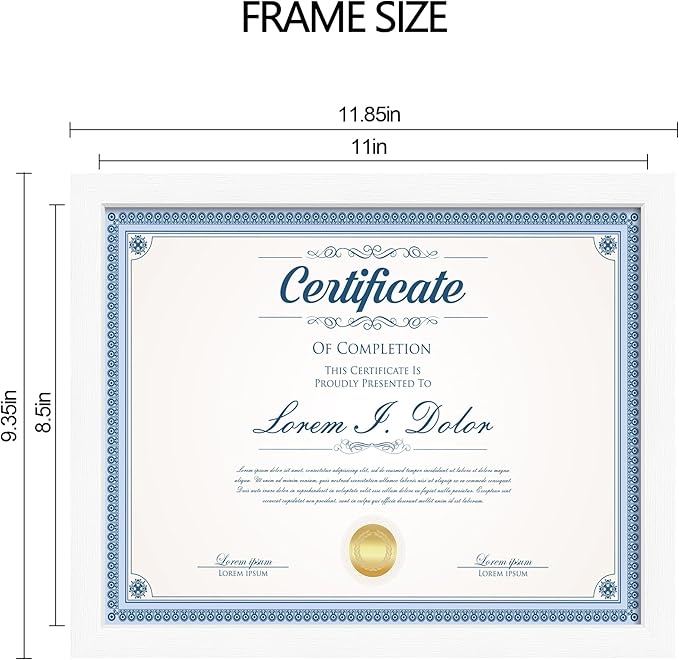 8.5x11 Diploma Frame with Tempered Glass, Multi Certificate 8.5 by 11 Photo Frame Bulk for Wall or Tabletop Display(White, 1 Pack)