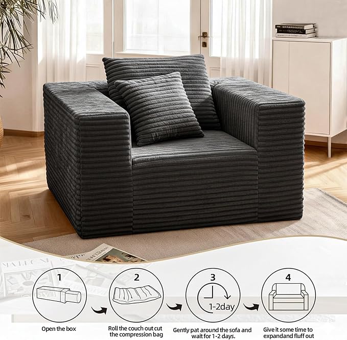 Single Cloud Sofa, Giant Bean Bag Chair with High Backrest & Wider Armrest, Foam Boneless Couch for Oversized Spaces, Comfy Furry Sofas with Pillows for Living Room, Bedroom, Apartment, Dorm, Office