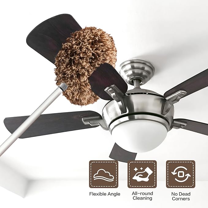 Ceiling Fan Cleaner Duster Reusable Microfiber Ceiling Fan Blade Cleaner Removable Duster with Extension Pole Adjusts 13 to 49.7 Inch for Cleaning Walls Furniture Door Window Top (Beige Brown)