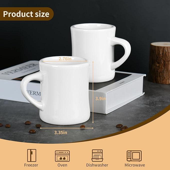 11oz White Diner Coffee Mug Set of 4 Ceramic Mugs Great for Kitchen Set, Travel, and Hot Tea (White)