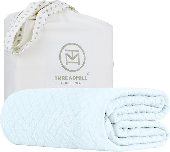 Threadmill Luxury Cotton Blankets for King Size Bed | All-Season Cozy 100% Cotton Blanket | Criss Cross Jacquard Soft Lightweight Coverlet, fits California King Size Bed, 104x92 | Light Blue