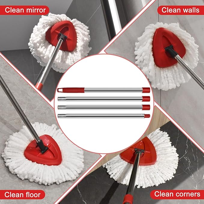 4 Section Spin Mop Replacement Handle for O Cedar Mop Handle for Ocedar Spin Mop Handles to Floor Clean Adjustable 30" to 58" Length Mop Stick Pole Handle, American Screw Joint (Mop Head Not Included)