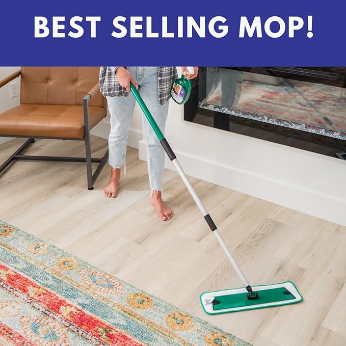 Don Aslett's 12" Mop with 2 Reusable Microfiber Pads | Bathroom or Kitchen | 360° Rotating Head | Machine Washable | Extending Pole