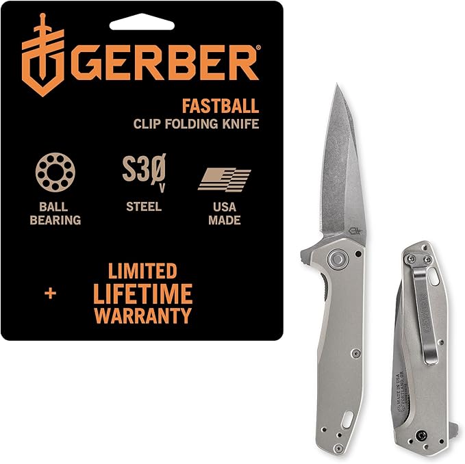 Gerber Gear Fastball - Slim, Lightweight Folding Knife with Lock Release - Pocket Knife with 3-Position Clip - EDC Gear - 3" - Made in USA - Urban Grey