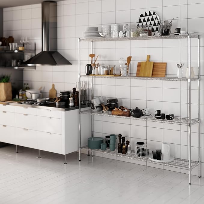 14" Deep x 72" Wide x 74" Height Wire Shelving Kit | 4-Tier | NSF Commercial Storage Rack Unit