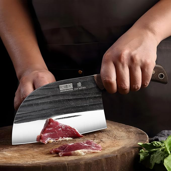 HOSHANHO 6.5 Inch Serbian Chef Knife, High Carbon Steel Meat Cleaver Knife for Meat Cutting, Handmade Forged Heavy Duty Butcher Knife with Full Tang for Home & Camping & BBQ Gift for Men