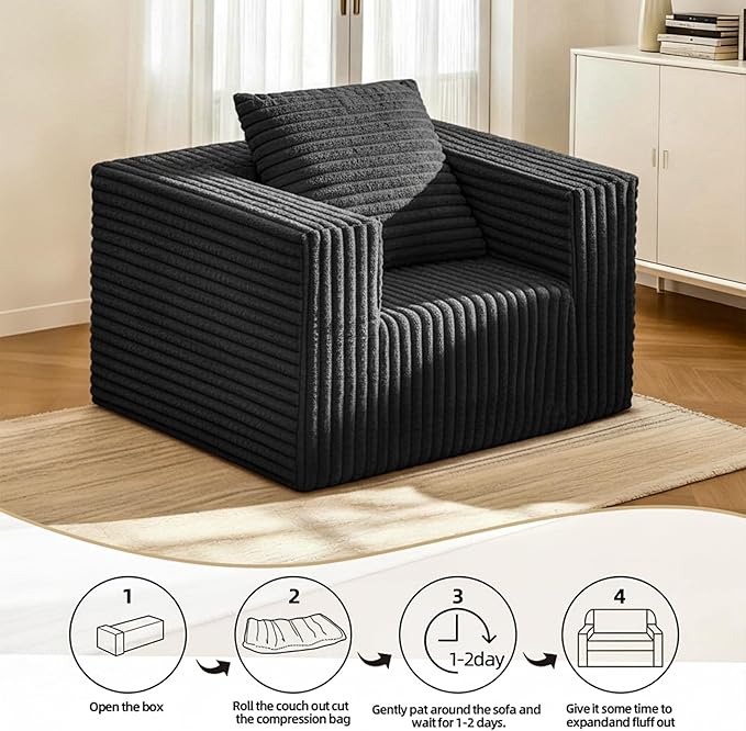 Single Cloud Sofa, Giant Bean Bag Chair with High Backrest & Wider Armrest, Foam Boneless Couch for Small Spaces, Comfy Furry Sofas with Pillows for Living Room, Bedroom, Apartment, Dorm, Office