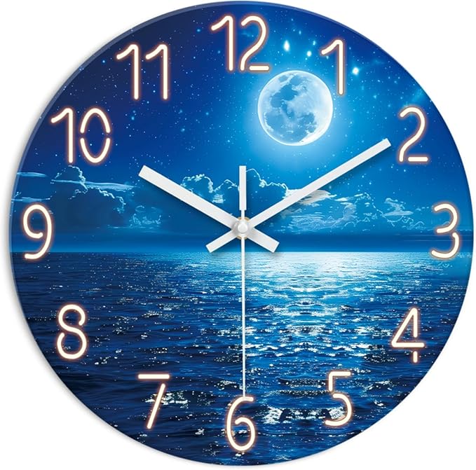 XFM Large Wall Clock Battery Operated 20 Inch Moon Lake Clock for Living Room Analog Blue Wall Clock Silent Non Ticking