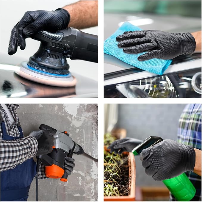 10 Mil Nitrile Disposable Gloves Heavy Duty Mechanic Gloves Raised Diamond Texture Thick (Black of 1000, X-Large)