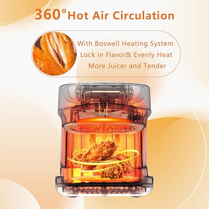 BOSWELL 6 in 1 Glass Air Fryer,4.5QT Air Fryer with Transparent Glass Pot,Circulating Air Heating, Bake, Broil, Air Fry, Temperature Control, Dishwasher Safe (Pink)