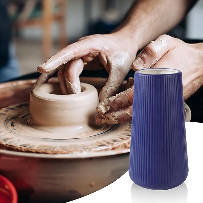Navy Blue Ceramic Vase, GUKJOB Small Cute Flower Vase for Pampas Grass, Home, Living Room, Dining Table, Farmhouse, Office Decor, Bedroom, Table, and Kitchen Shelf (Navy Blue)