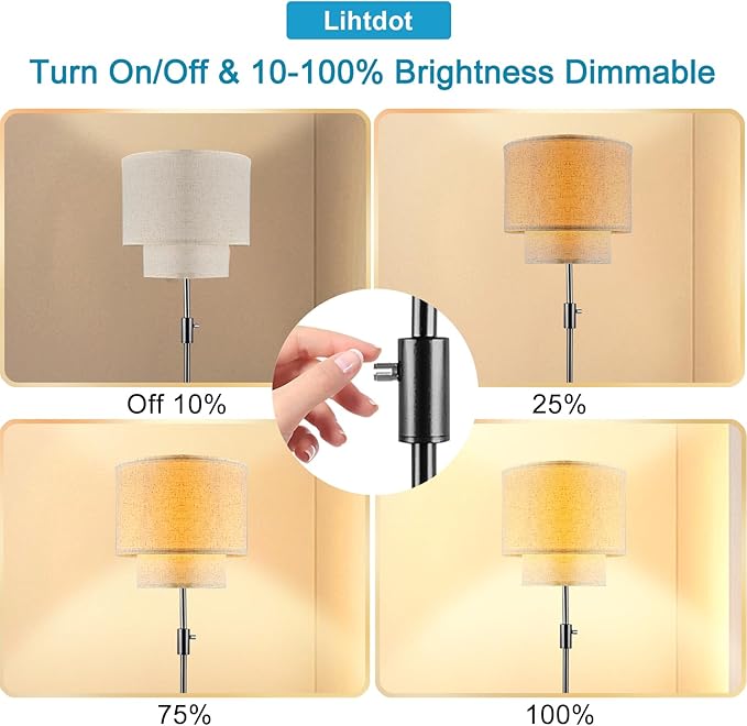 Lightdot 67IN LED Floor Lamp for Living Room, LED Standing Floor Lamps with Double Fabric Shade, E26 Bulb Included, Vintage Corner Lighting, Mid Century Floor Lamp for Bedroom Home Office-Gold