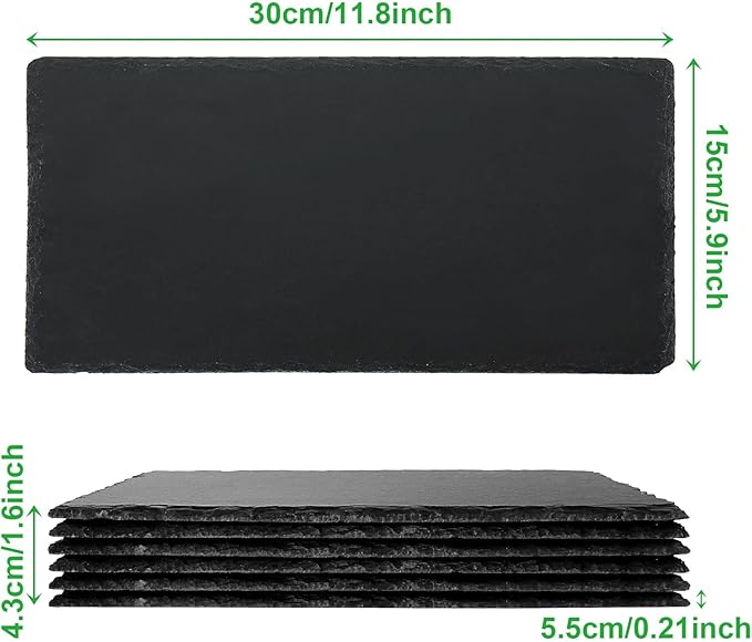 6 Pack 12x6 Inch Large Slate Cheese Board, Natural Stone Serving Plates, Black Charcuterie Board Cutting Board, Gourmet Serving Platter Tray for Cheese Sushi Pastry Bread Snack Meat Pastry
