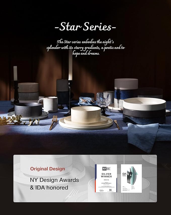 famiware Coffee Mug Set for 6, Star 12 oz Catering Mugs Cup Set with Handle for Coffee, Tea, Cocoa, Milk - Ceramic Stoneware Drinkware Set, Nebulas Blue