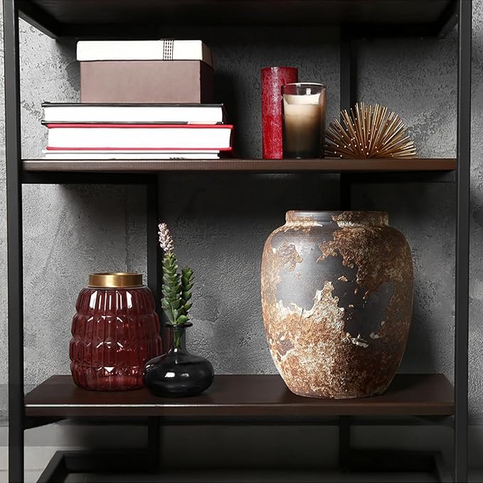 Smiletag Rustic Vase for Home Decor, Farmhouse Terracotta Vases, Stone Vases, Large Vases for Living Room Decor, Rustic Flower Vase Decoration for Living Room
