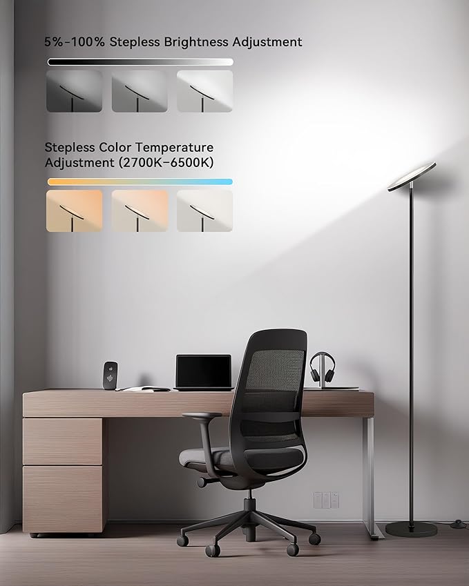 JOOFO LED Floor Lamp – Super Bright Torchiere with Remote & Foot Switch, Stepless Dimmable Tall Standing Lamp, 69" Modern Pole Light for Corner, Living Room, Bedroom, Reading, Office