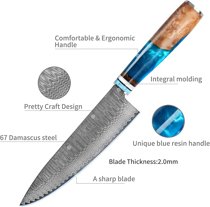 Kuwata Chef Knife, Professional Japanese VG10 Damascus Steel Kitchen Chefs Knife 8 Inch, Razor Sharp Professional Meat Cutting Knife with Gift Box for Family, Restaurant