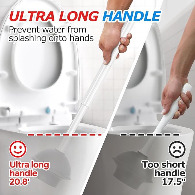 2 in 1 Toilet Brush and Plunger Set, Toilet Bowl Brush Plunger Set,Extended Handle Plunger,Bathroom Cleaning Tools,Toilet Brush Plunger Combo,Cleaning Brush(Pearl White,20.8inch)