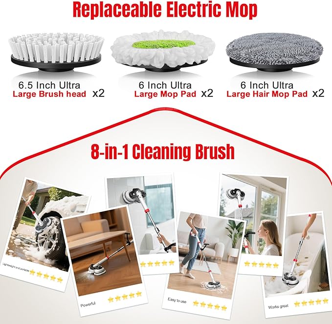 Cordless Electric Mop for Milwaukee M18 Battery (NO Battery), 2 In 1 Spin Mop & Floor Scrubber Machine with LED Light & Water Spray, 800 RPM Electric Mops for Floor Cleaning, Hardwood,Tile,Toilet,Tub
