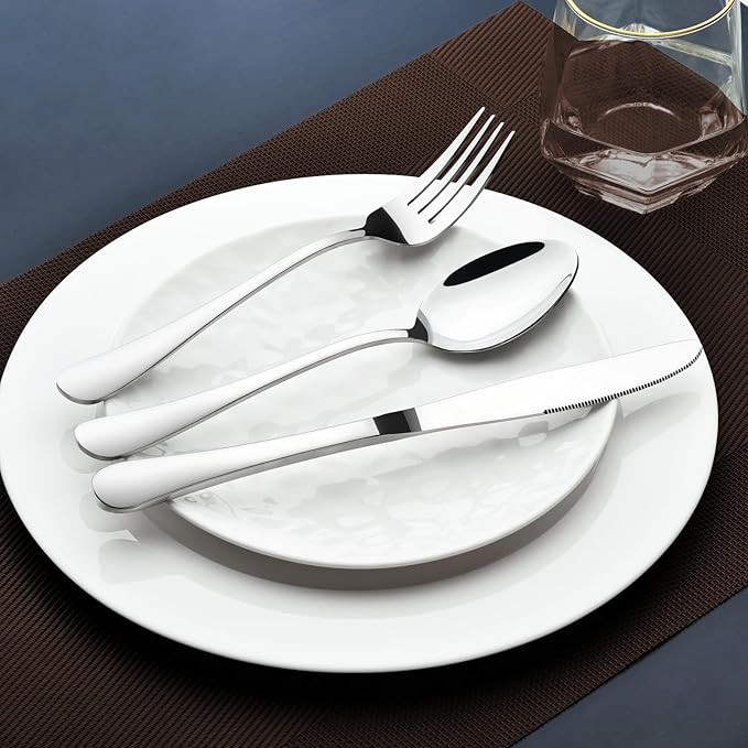 60 Piece Silverware Set for 12, Heavy Duty Stainless Steel Flatware Utensils Cutlery Set Including Steak Knife Fork and Spoon, Dishwasher Safe,Gift Package for Wedding Housewarming