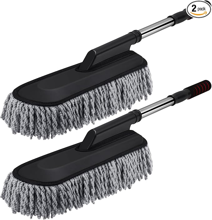 Tanlade 2 Pack Microfiber Car Duster Exterior Scratch Free with Extendable Handle Soft Car Duster Kit for Cleaning Dust Brush Set for Exterior Interior Cleaning Tools (Gray)