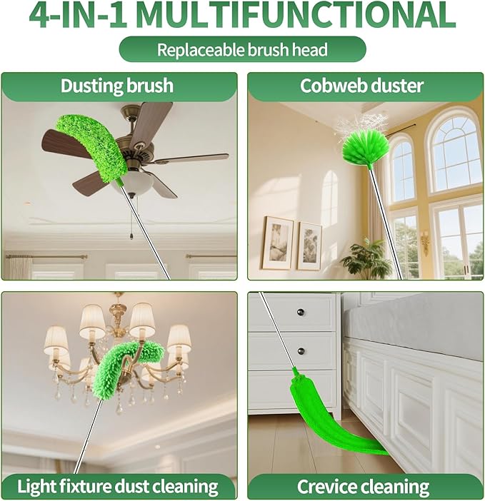dusters for Cleaning extendable Long Handle,Webster Cobweb Duster with Extension Pole,Spider Web Remover Brush with Pole,Outdoor Web Cleaner Outside for use on Ceilings, cabinets, Walls, Light