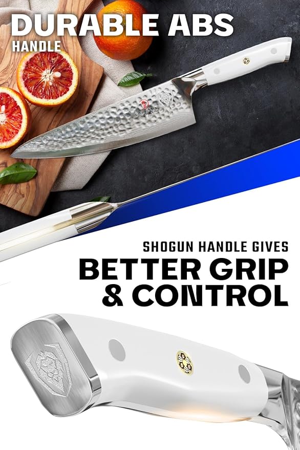 Dalstrong Chef Knife - 8 inch Blade - Shogun Series - Damascus - Japanese AUS-10V Super Steel Kitchen - Glacial White Handle ABS - Razor Sharp Chef's - Full Tang Cooking Knife - Sheath