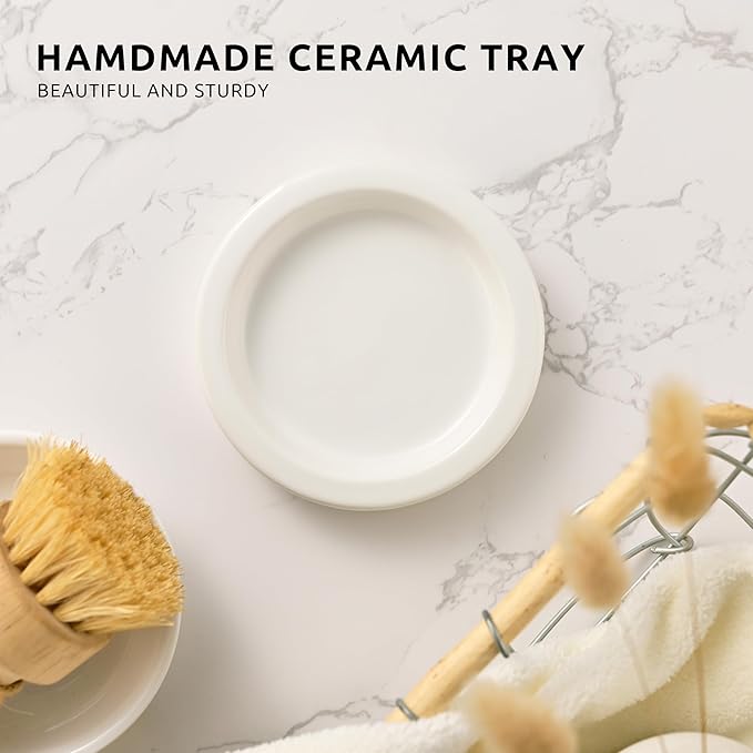 Glass Soap Dispenser Set by Janxin,Bathroom Soap Dispenser Set with Ceramic Tray,Luxury Bathroom Accessories,Modern Kitchen Decor (White+Silver(Dish Soap))