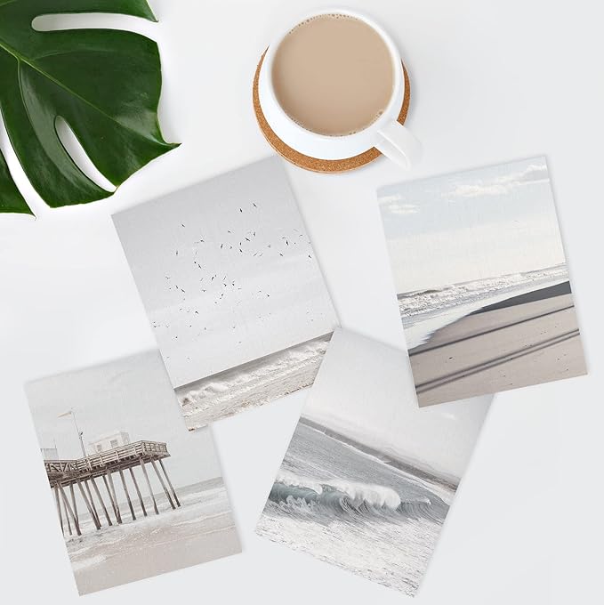 SIGNWIN Poster Bathroom Decor 8"x10"x 4, Wall Art Room Decor Multicolor for Living Room, Bedroom, Office White Minimalist California Ocean Beach Seashore Pier Nature Wilderness Realism Landscape