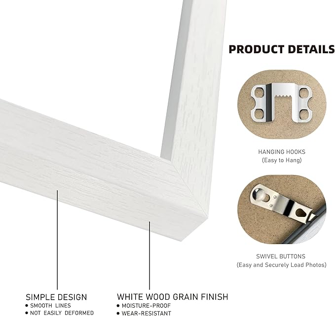 9x12 White Picture Frames set of 3, Made of Wooden and Glass Photo frame - Displays Picture 6x8 with Mat or 9 x 12 without Mat, Desktop & Wall Collage Frame set