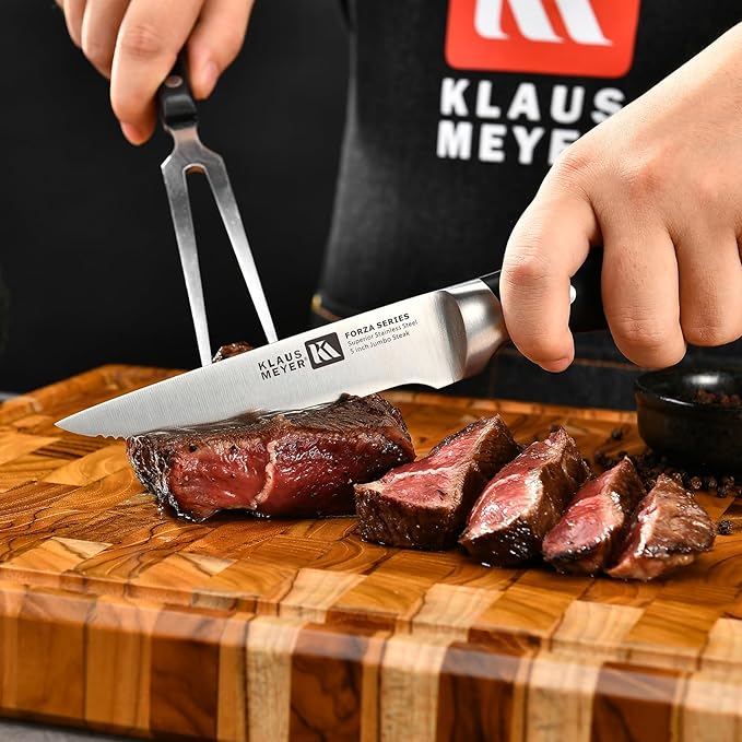Klaus Meyer Forza High Carbon Exclusive German Steel 5 inch 6 Piece Jumbo handle Steak Knife Set