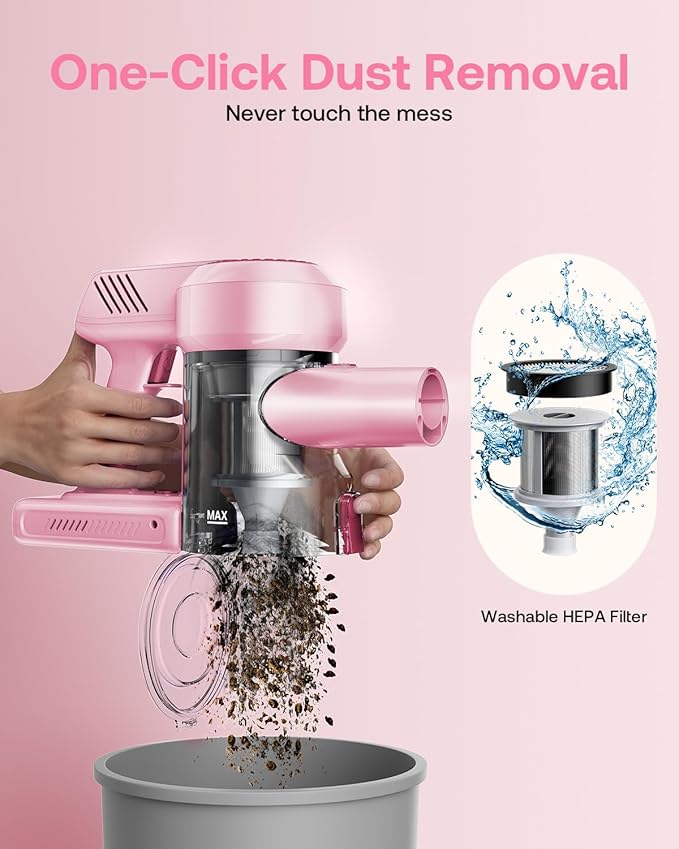 Cordless Vacuum Cleaner, 40Kpa 45Mins Vacuum Cleaners for Home, 8-in-1 Lightweight Stick Vacuum with Powerful Suction, Anti-tangle Wireless Vacuum for Carpet, Tile, Pet Hair, Hardwood Floors, Pink