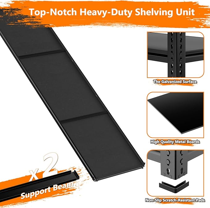 Storage Shelves Heavy Duty, 60" L x 24" W x 78" H Garage Storage Shelves Unit Loads 2960LBS, 4-Tier Adjustable Metal Industrial Utility Shelf Rack for Kitchen, Laundry Room, Warehouse, Basement