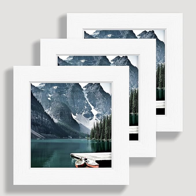 4x4 White Picture Frames set of 3, Made of Wooden and Real Glass Small Square frame - Display on Table Desk Top or Wall Hanging