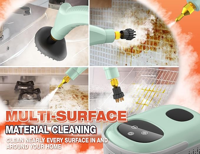 Steam Cleaner, 10s Heat-Up, 6-Level Adjustable, 1.69qt. Tank, 2500W Natural Portable Handheld Steamer for Cleaning with Touch Screen for Home, Car, Tile, Grout, Windows, Bathrooms, Kitchens and Fabric