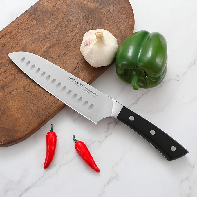 JARVISTAR Professional 7 Inch Chef's Santoku Knife, Ultra Sharp Vegetable Kitchen knife German Forged Steel, All-Purpose Nonstick Blade for Home Cooking Cutting Food