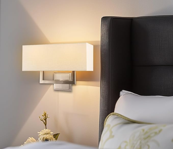 Kira Home Haven 16" 2-Light Modern Wall Sconce/Wall Light + Rectangular White Fabric Shade, Brushed Nickel Finish