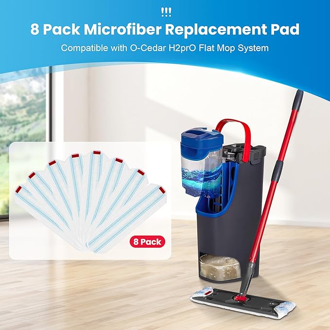 8 Pack Microfiber Mop Pad for O-Cedar H2prO Flat Mop System, Reusable Mop Head Replacements, Machine Washable (White*8P)