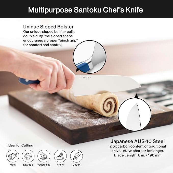 Misen Japanese Santoku Chef Knife - 7.5 Inch High Carbon Stainless Steel - Classic Japanese Knife Design for Cutting, Slicing, and Chopping - Razor Sharp Japanese Style Kitchen Knife, Gray