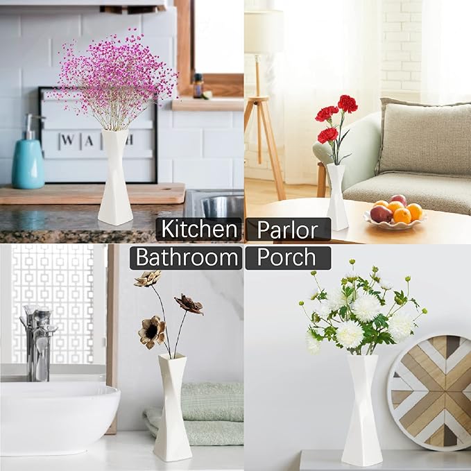 Bud Vase, White Small Ceramic Vase for Modern Home Decor, Flower Vase for Centerpieces Twist Minimalism Style Fit Table Shelf Fireplace Bedroom Kitchen Living Room Office