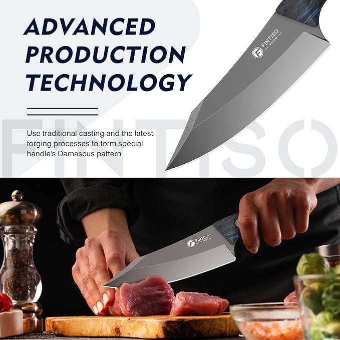 FINTISO 14C28N Steel Viking Knife, Japanese Butcher Knife with G10 Handle, Ultra Sharp Meat Cleaver Boning Knives for Meat Cutting, Outdoor Kitchen Chef Knives Best Gift (Red)