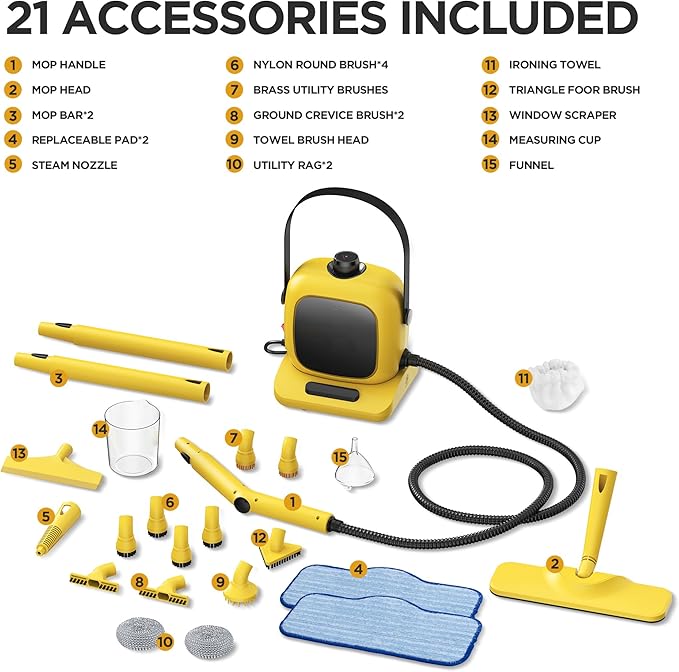 Steam Cleaner,Heavy-duty Steam Cleaners for home,Detachable Handheld Steamer for Cleaning,248°F Steam Mop for Floors, Cars,Furniture,Tiles, Kitchen,Bathroom,Grout and More,21-Piece Kit Include