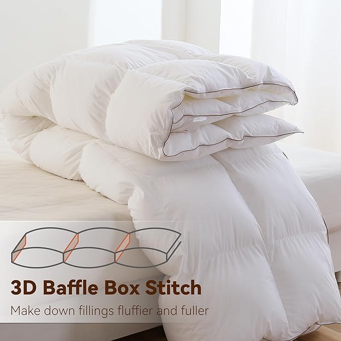 SNOWMAN Premium Down Comforter King Size, Luxurious All Season Duvet Insert with Cotton Blended Fabric, 44oz Fill Weight 3D Baffle Box Design Hotel Bedding Comforter (White,106"x90")