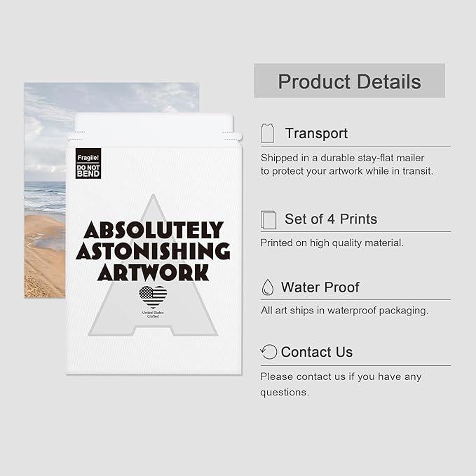 SIGNWIN Poster Bathroom Decor, Wall Art Room Decor Multicolor for Living Room, Bedroom, Office White Beach Grass Cloudy Ocean Sea Wave Horizon Nature Wilderness Realism Landscape - 12"x16"x4