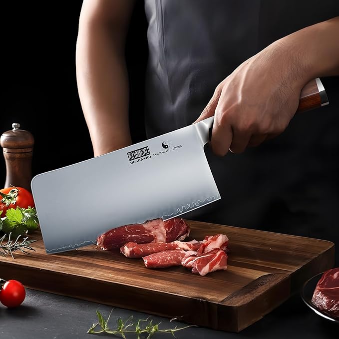 HOSHANHO Cleaver Knife 7 Inch, Razor Sharp Japanese High Carbon Steel Meat Cleaver, Professional Kitchen Chopping Butcher Knife for Meat Vegetable Cutting