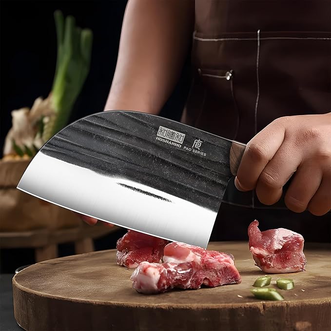 HOSHANHO 6.5 Inch Serbian Chef Knife, High Carbon Steel Meat Cleaver Knife for Meat Cutting, Handmade Forged Heavy Duty Butcher Knife with Full Tang for Home & Camping & BBQ Gift for Men