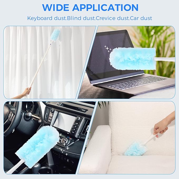 30 PCS Disposable Dusters Refills, 360 Degree Microfiber Duster Refills Kit with Extended Handle, Electrostatic Disposable Duster for Cleaning (1 Long Handle + 1 Short Handle + 30 Refills)