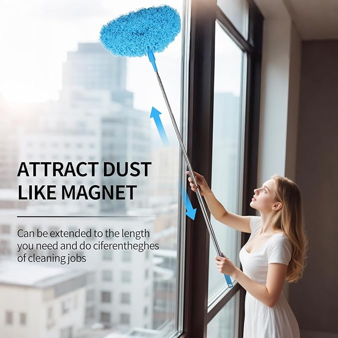Ceiling Fan Cleaner Duster Reusable Microfiber Removable Extendable Duster with 95" Telescoping Pole for Cleaning Walls Furniture Door Window Top (Blue)